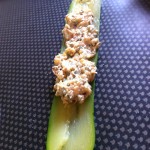 Roulades de courgettes farcies - Déposer un peu de la préparation au milieu de chaque tranche.