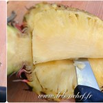 Ananas meringué et ses fruits exotiques - Evider délicatement chaque moitié d'ananas en prenant soin de ne pas percer les coques.